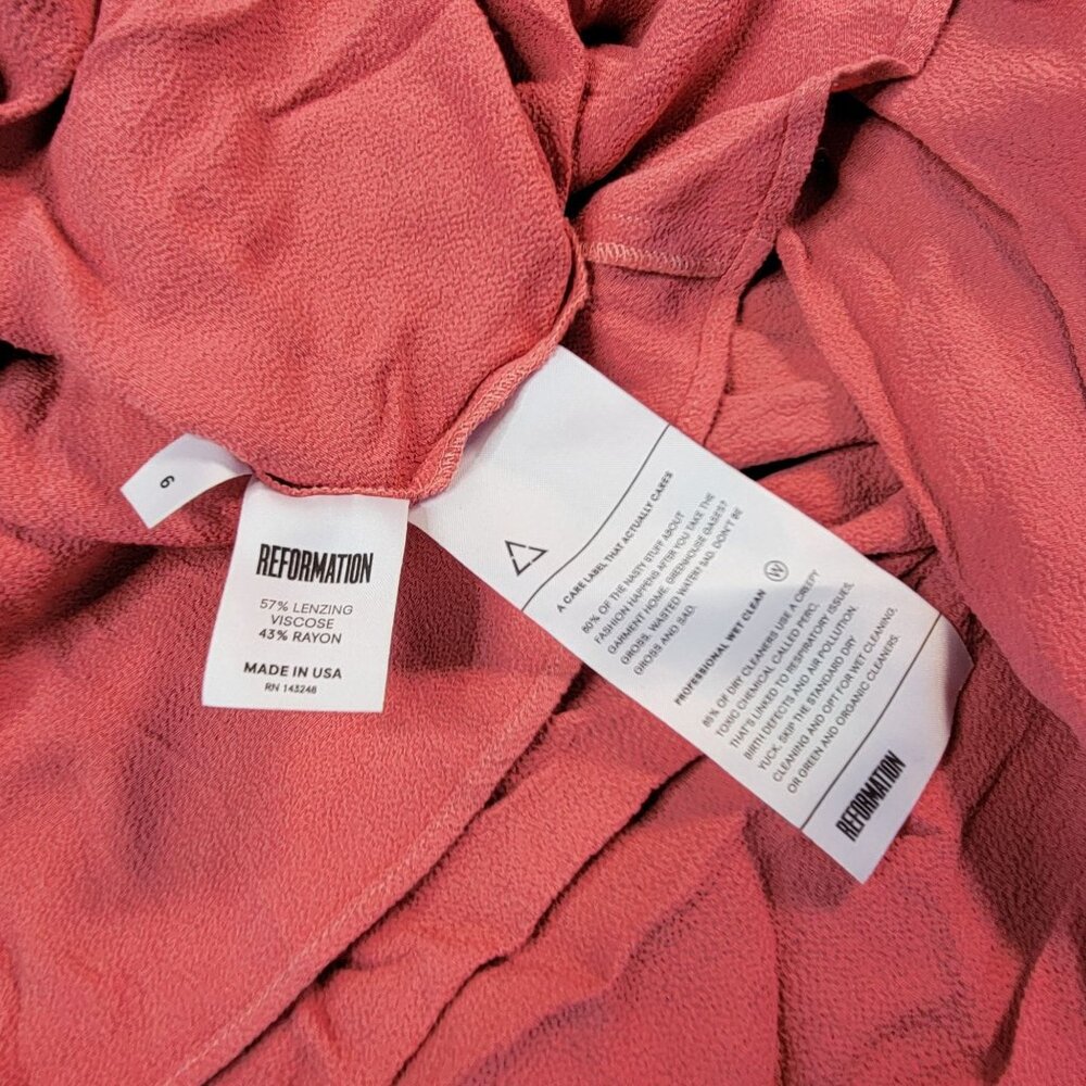 Reformation Women Dress Sz 6 Coral Pink Long-Sleeve Mini Flowy Skirt Tie Front - Picture 9 of 11